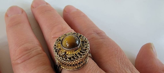 antique silver ring chinese court ring tigers eye - image 1