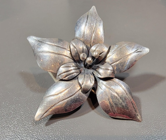 flower brooch sterling silver hand made in Mexico orchid blossom