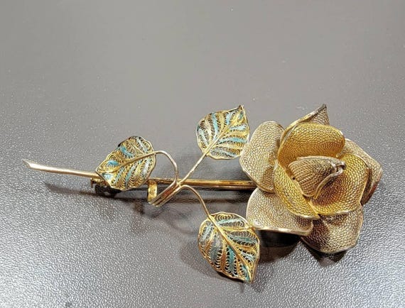 Rose blossom bouquet brooch romantic hand wrought filigree blossom June birthday