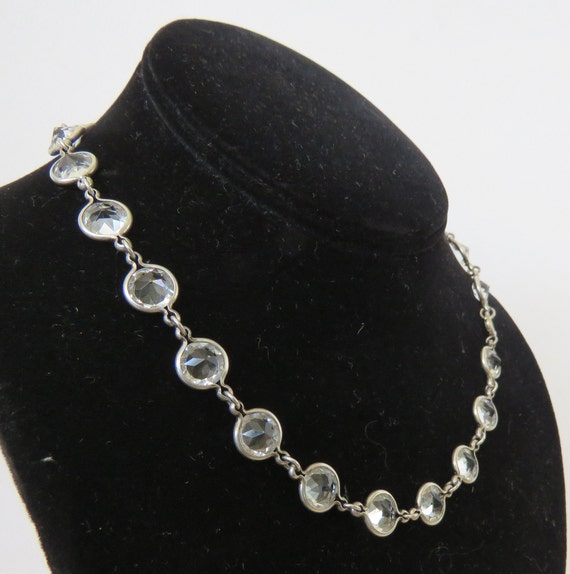 rhinestone necklace clear sterling silver bezel H… - image 8