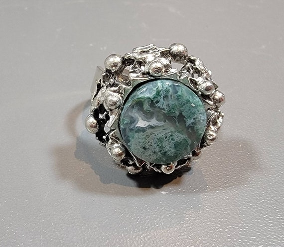 brutalist ring abstract adjustable pewter swedish design semi precious stone