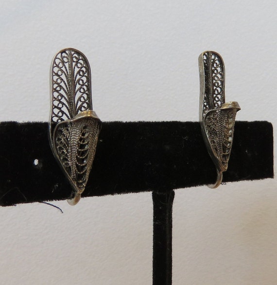 shoe earrings silver filigree slippers vintage