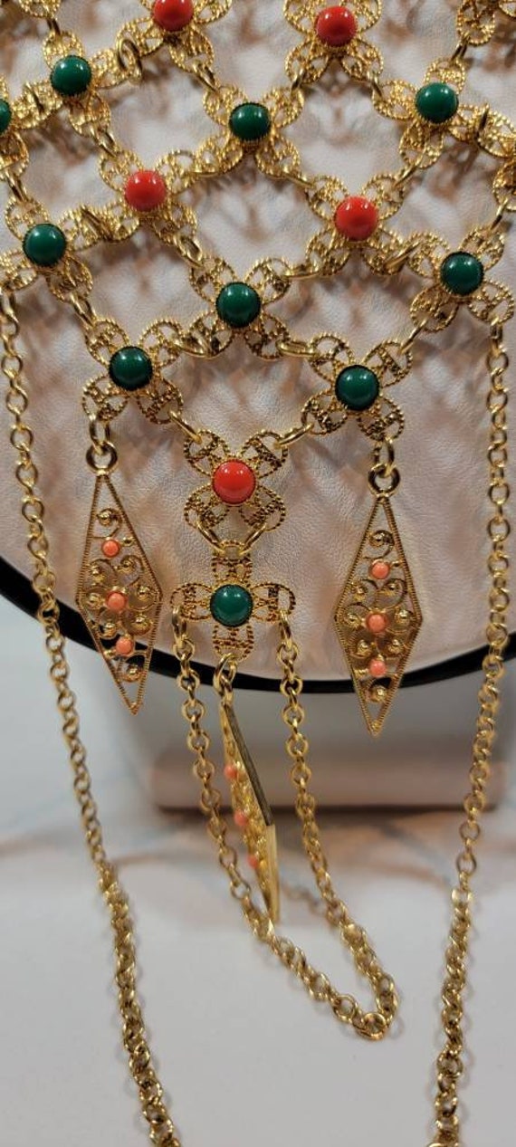 Egyptian revival Necklace Bib Swagged chain adjus… - image 3