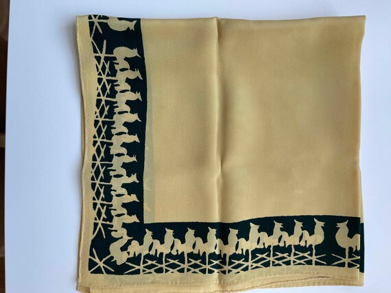 Silk scarf yellow and green Weathervane silk neck scarf deep green Rooster Weathervane silhouettes, Pocket Square. Cockerel Design.
