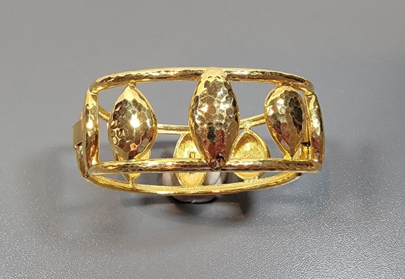 Bangle bracelet Gold tone hinged shiny links monet - image 3