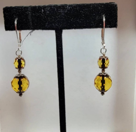 topaz glass bead earrings sterling silver wires dangle drop