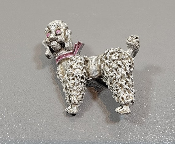 poodle brooch base metal grey enamel standard poodle