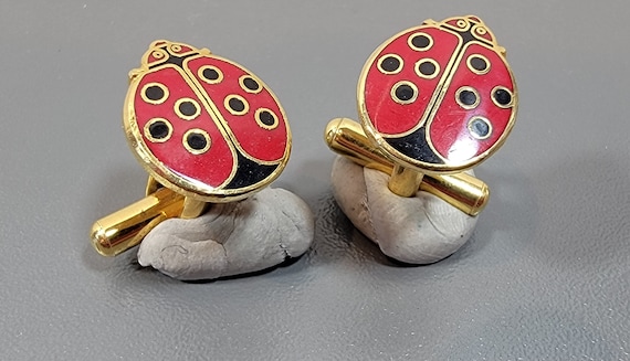ladybug cufflinks red black enamel bug cufflinks - image 5