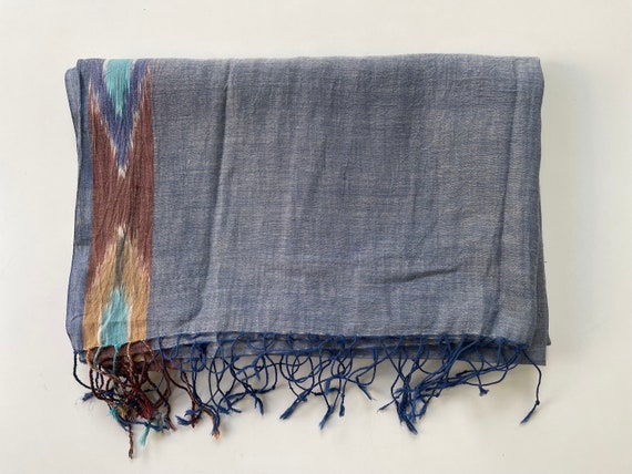 Cotton scarf Denim Large Oblong Scarf Wrap Indigo Southwest Border Batik