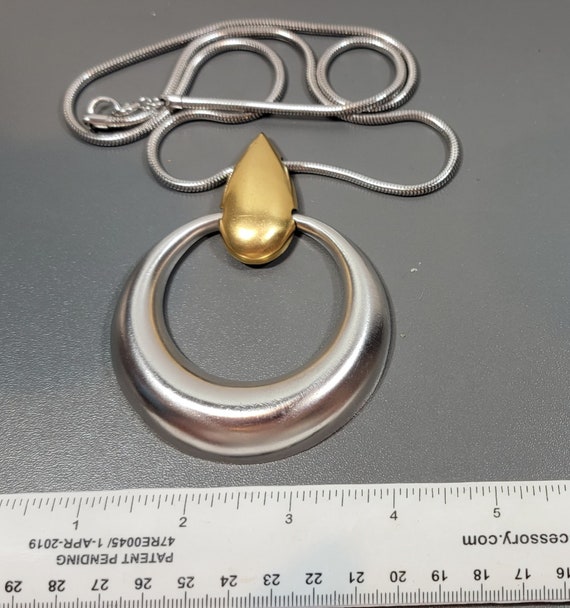 trifari pendant necklace silver tone and gold tone long chain