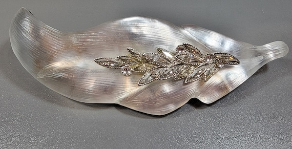alexis bittar brooch feather large crystals vintage clear lucite