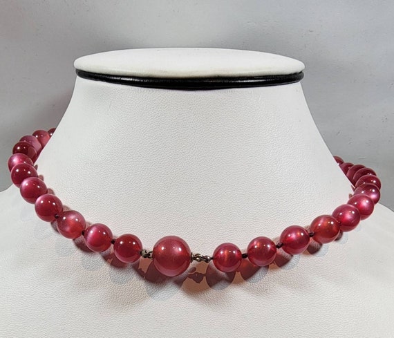 lucite bead necklace raspberry pink choker - image 2