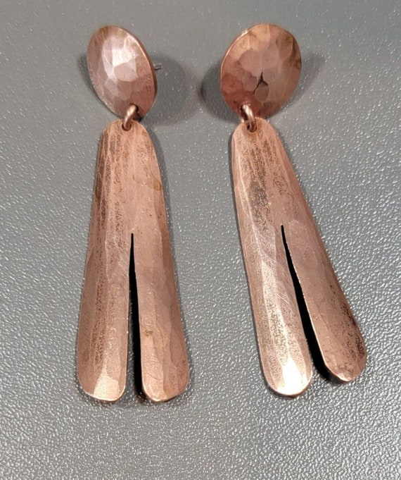 Boho copper earrings Long Handmade hippie earrings signed