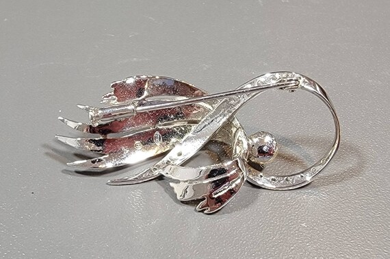 modernist brooch faux pearl sterling silver rhine… - image 2