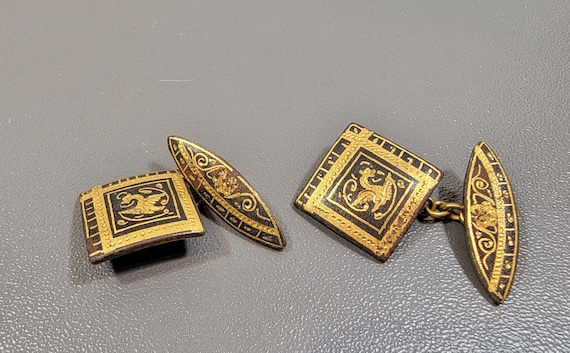 spanish Damascene Cufflinks medieval griffin creature souvenir gryphon