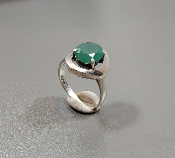 green faceted stone ring sterling silver Chrysoprase usa size 8