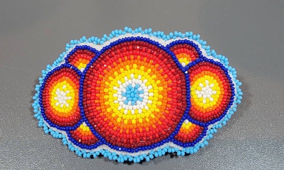 hair barrette suede beaded blue red primarily col… - image 5