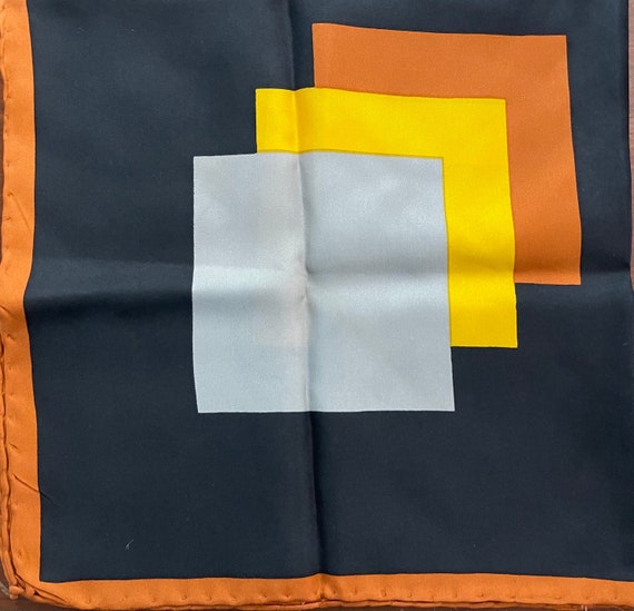 Color block silk scarf in marvelous rich colors ochre, golden rod yellow and dove grey on black, silk head kerchief, pocket square