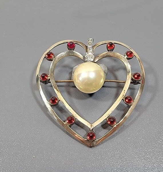 Heart Brooch Love token Sterling silver Large Pea… - image 6