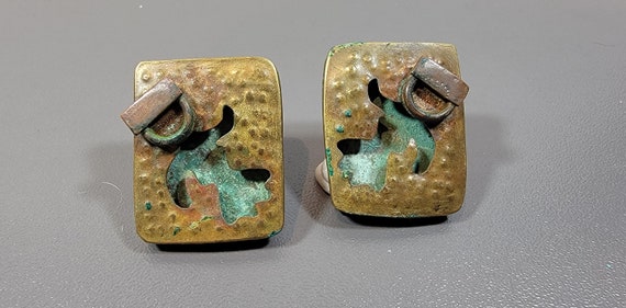 ken beldin earrings mixed metals handmade 1950's artist jewelry