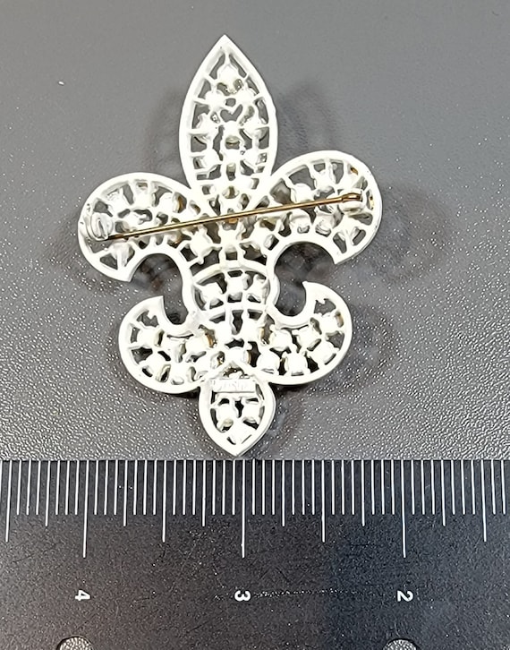 Fleur de lis brooch white enamel white rhinestone… - image 3