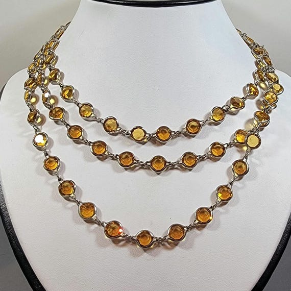 bezel necklace long topaz color strand Swarovski style
