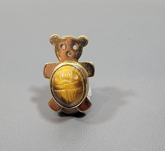 teddy bear brooch gold filled tigers eye scarab