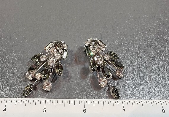 hattie Carnegie rhinestone earrings clip on white and smoke stones vintage