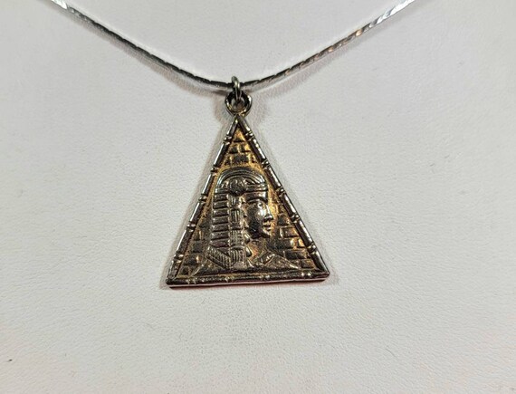 egyptian revival pendant silver tone base metal pyramid