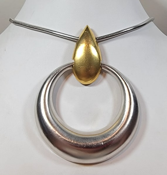 trifari pendant necklace silver tone and gold ton… - image 9