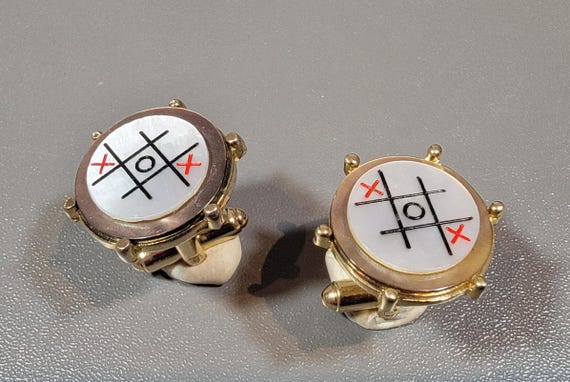 cufflinks tic tac toe gold tone metal mother of pearl gift for him
