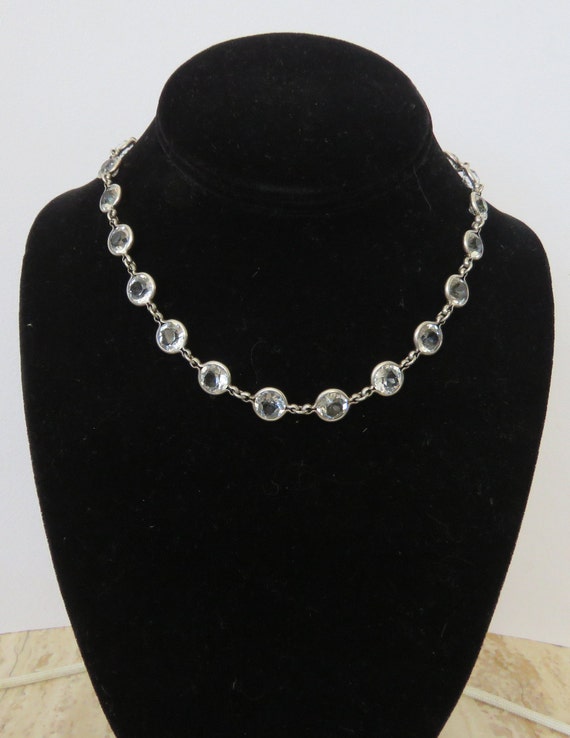rhinestone necklace clear sterling silver bezel H… - image 1
