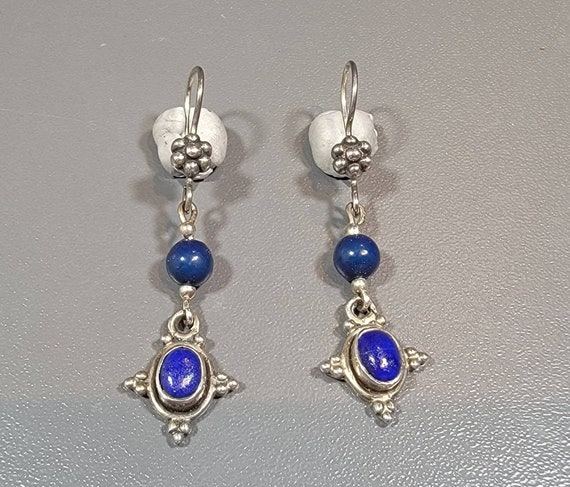 Boho earrings Lapis sterling earrings vintage handmade