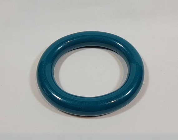 blue bangle bracelet resin lucite plastic oval vi… - image 2