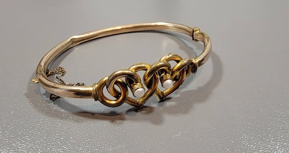 heart bracelet gold filled Victorian split pearls antique gift for her