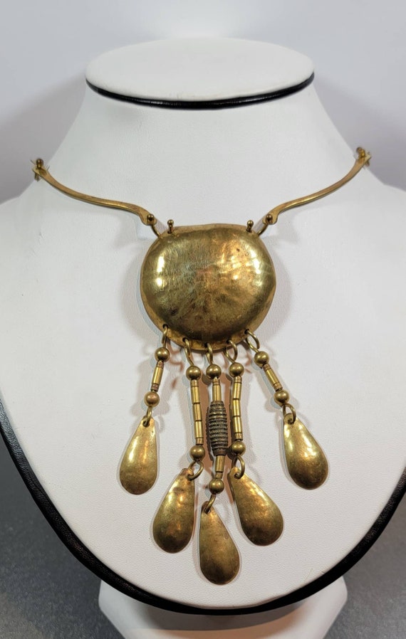 Hippie necklace shiny golden brass dangle bold pen