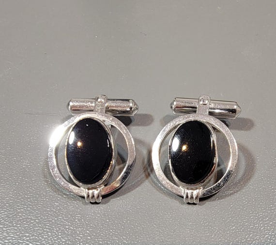 onyx cufflinks oval sterling silver vintage fancy dress