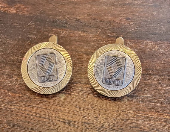 renault cufflinks gold tone silver tone metal vintage