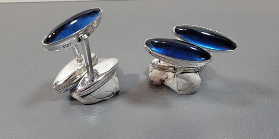 blue cabochon cufflinks sterling silver vintage - image 3