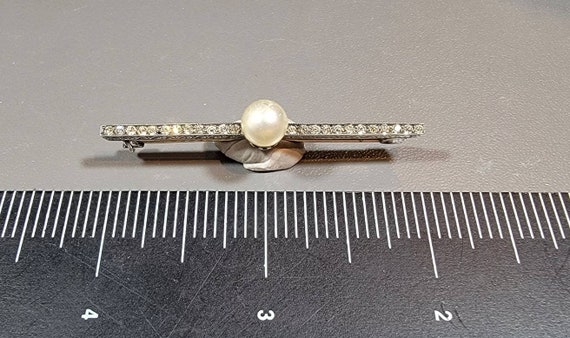 antique brooch faux pearl sterling silver rhinest… - image 1