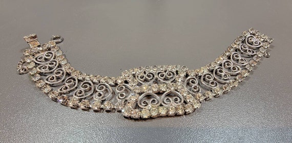 Rhinestone link Bracelet silver plated  wide link… - image 5