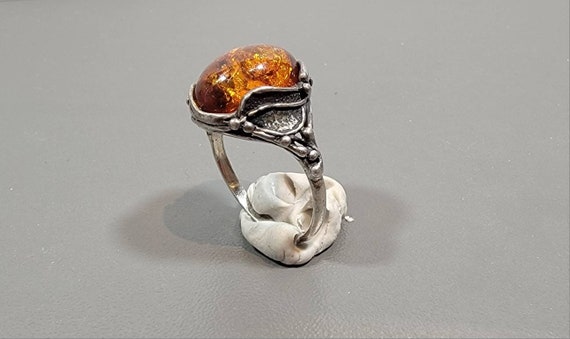 Baltic amber statement ring Sterling silver modernist design usa 7.5