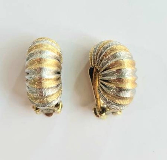 half hoop earrings shrimp gold and silver tone me… - image 1