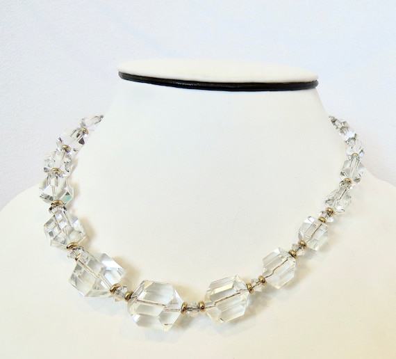Crystal choker necklace gold filled accents interesting shape beads on chain