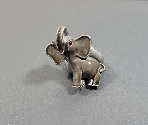 elephant brooch enamel silver tone vintage - image 4