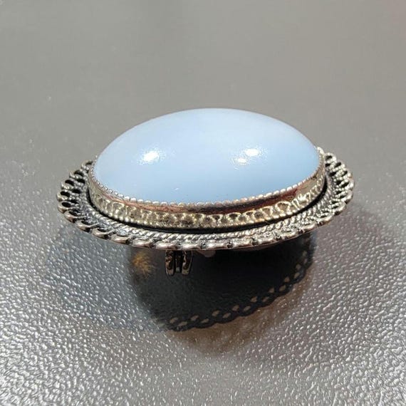 antique brooch sterling silver glass moonstone cabochon oval