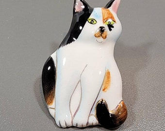 cat brooch Cute glazed pottery bright colors cheerful