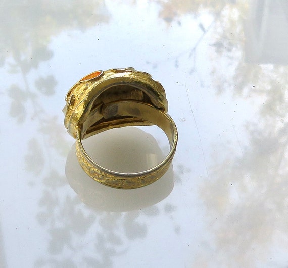Paisley ring white orange gold adjustable vintage… - image 6