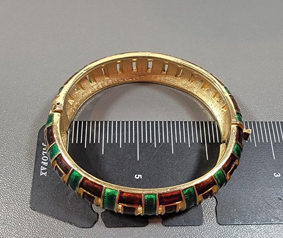trifari bracelet bangle green and brown enamel - image 4