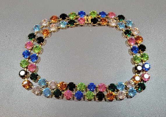 swarovski necklace bold two strands Pink Blue green pastels